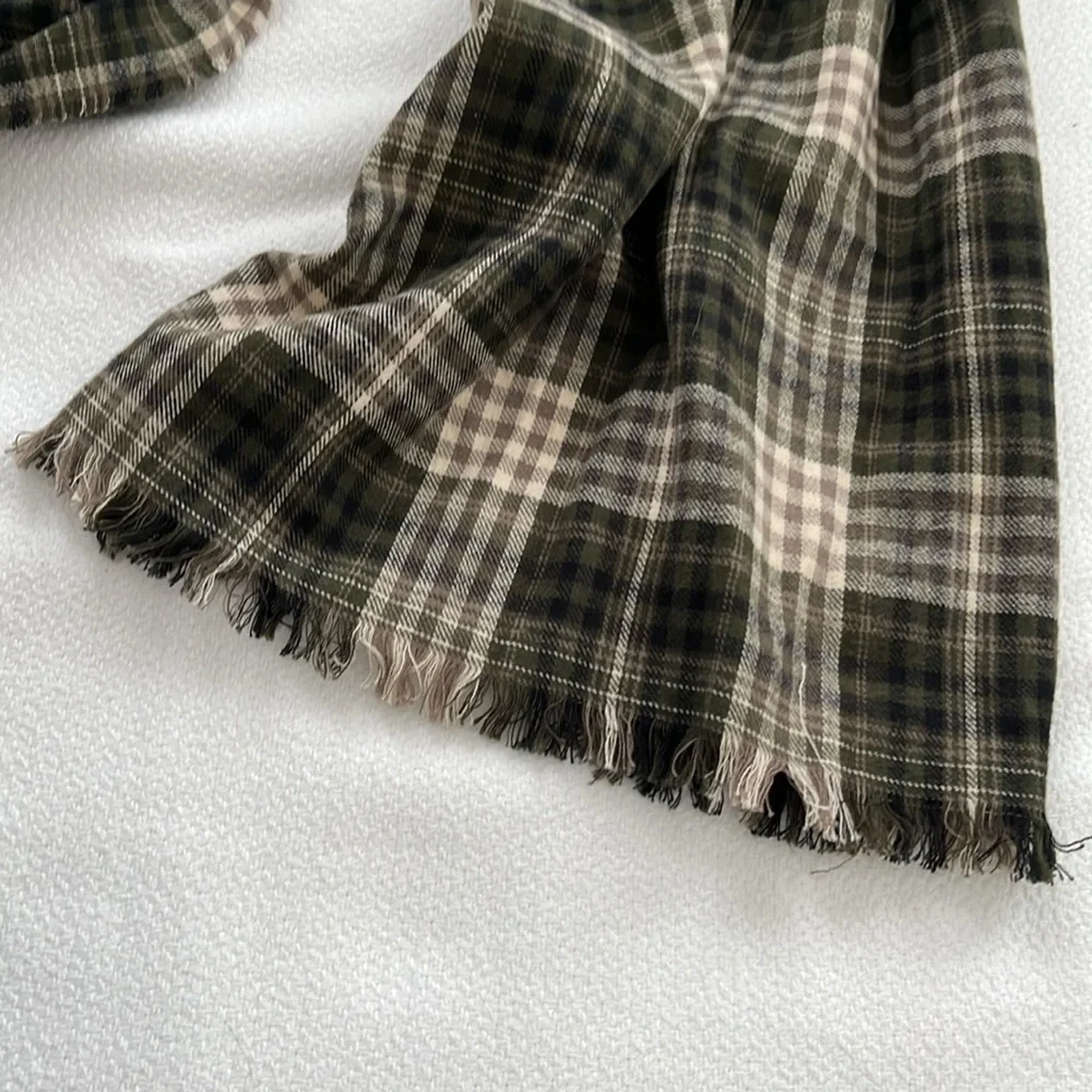 Cozy Green Plaid Scarf Cabincore